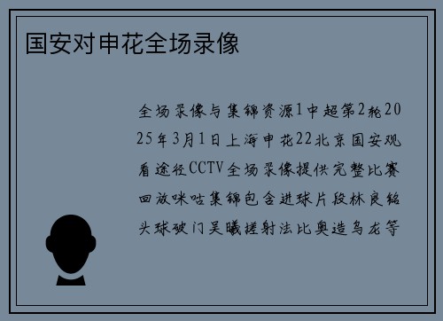 国安对申花全场录像